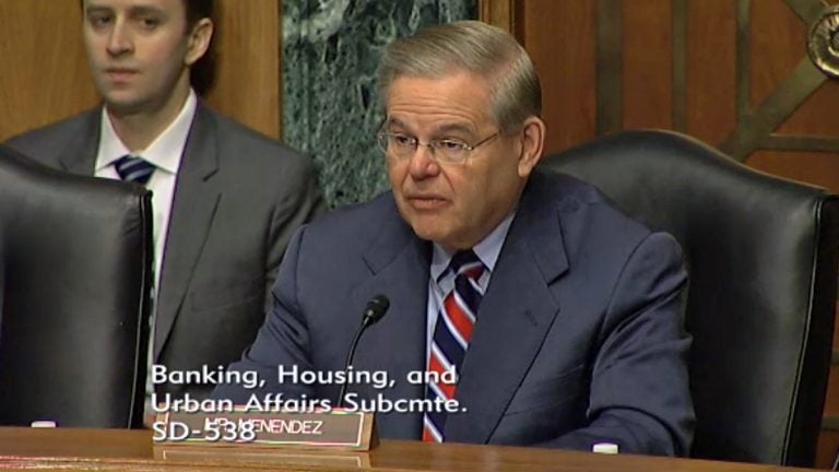 U.S. Senator Robert Menendez says N.J. officials mismanaged the distribution of federal Sandy aid money (Screen capture via Senate video feed)