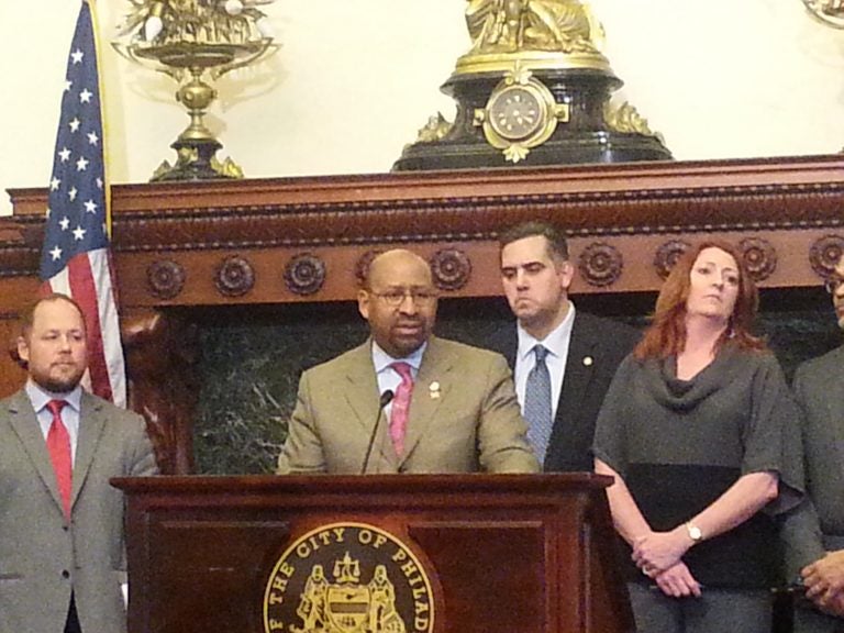  Mayor Nutter addresses the media on elevator issues at the One Parkway building in Philadelphia (Tom MacDOnald/WHYY) 