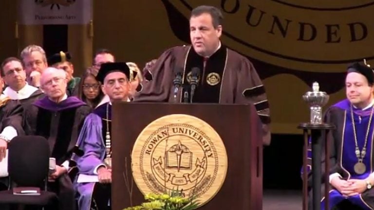  Gov Christie at Rowan University. (Image via Gov office video) 