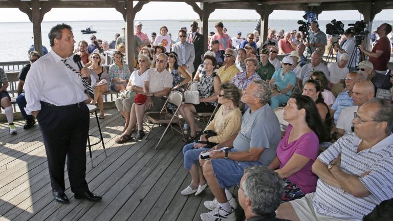  Gov Chris Christie (R-NJ) speaking to a crowd in Long Long Beach Township on Tuesday. (AP Photo/Mel Evans) 