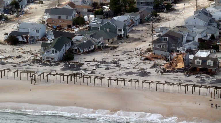  The view of storm damage over the Atlantic Coast in Seaside Heights, N.J., Wednesday, Oct. 31, 2012. (AP Photo/Doug Mills, Pool) 