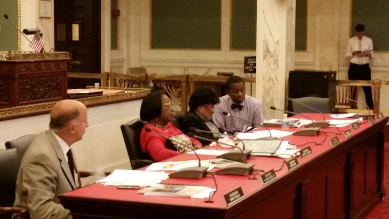  Philadelphia City Council members hear testimony on a proposal to extend a homeowners tax break to  children who live in, and then inherit, the family home. (Tom MacDonald/WHYY) 