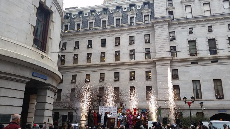  Daytime fireworks as part of the New Year's Eve announcement. (Tm MacDonald/WHYY) 