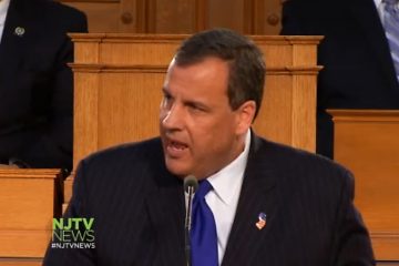  Governor Christie delivering his fifth State of the State address on January 13, 2015. (Image via NJTV) 