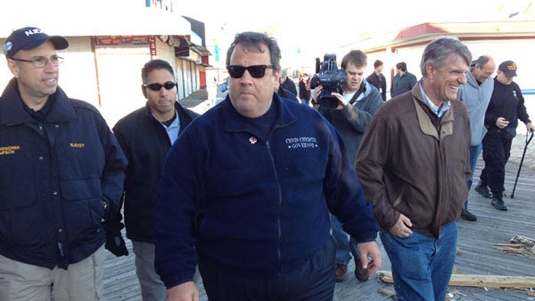  Gov. Christie tours the Seaside Heights boardwalk shortly after Sandy. (Scott Gurian/WYNC) 