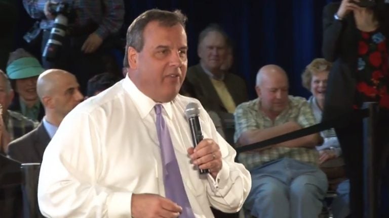  Gov Christie speaking at a town hall last week in  in Hasbrouck Heights, NJ. (Image from YouTube) 