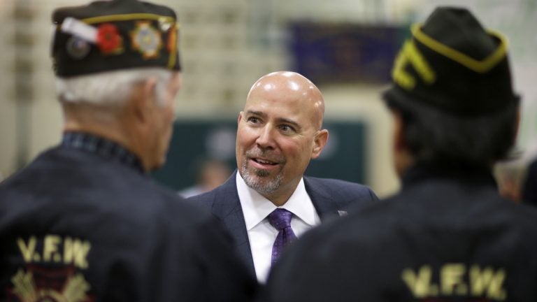 U.S. Rep.-elect Tom MacArthur, center, greets supporters in Marlton, New Jersey. MacArthur defeated Democrat Aimee Belgard to win the 3rd District seat. (AP Photo/Mel Evans) 