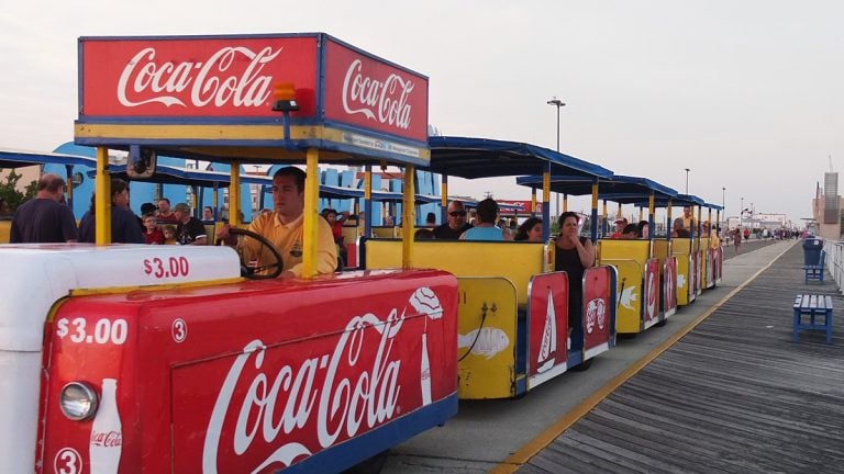  There's no excuse for getting run over by the Wildwood tram car. An audio warning repeats over and over. (Alan Tu/WHYY) 