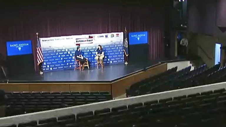  Screen capture of C-Span's live stream showing production crews setting up for tonight's event.  