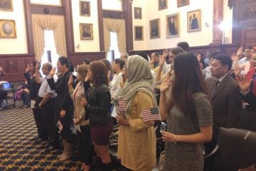 20151014_144559 Thirty-three men and women from 19 countries took the Oath of Citizenship at City Hall in Philadelphia Wednesday.(Tom MacDonald/WHYY)