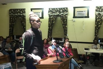 20151105_195206 Kimberly Brown speaks during a meeting on the proposed financial recovery plan in Colwyn Borough Thursday night. (Laura Benshoff/WHYY)