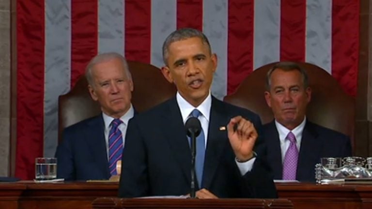  President Barack Obama addresses the nation during the 2015 State of the Union (Image via FactCheck.org) 