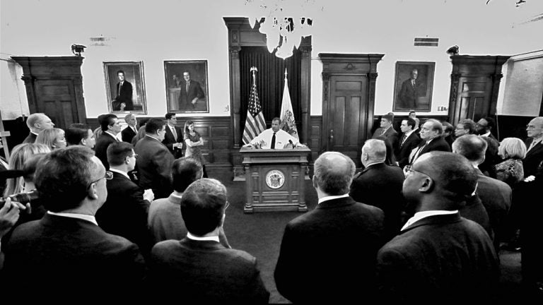  New Jersey Governor Chris Christie talks with Cabinet Senior Staff after 2015 State of the State address.(Governor's Office/Tim Larsen ) 