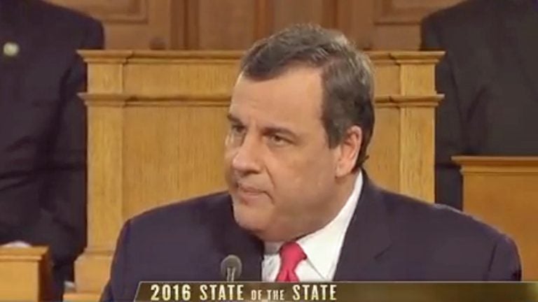  Republican Governor Chris Christie speaking in Trenton on Tues, Jan 12, 2016. (Image via NJTV) 