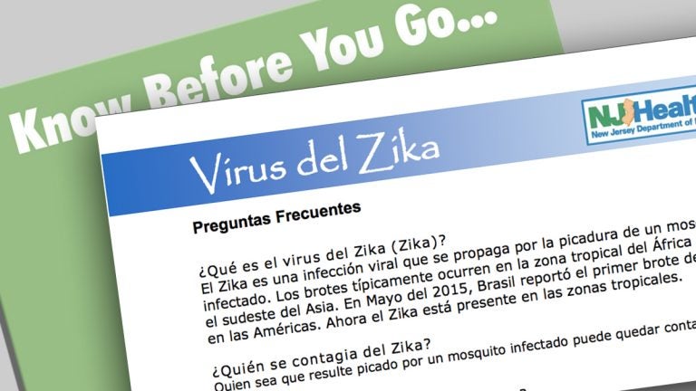 A spanish-language flyer warning pregnant women about the Zika virus. (NJ Dept of Health)