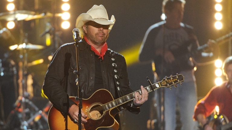 Toby Keith performing on stage at the 49th annual Academy of Country Music Awards at the MGM Grand Garden Arena on Sunday