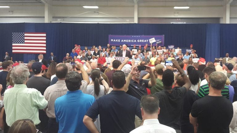 Republican vice presidential nominee Mike Pence speaks Tuesday at Worth & Co. in Pipersville