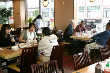 Diners eat in a traditional Korean restaurant in Palisades Park