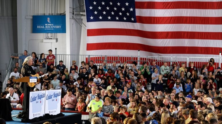 Bluegrass musician Ricky Skaggs performs at a rally for  Mitt Romney