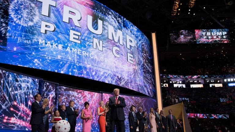 Republican presidential candidate Donald Trump celebrates on the final night of the Republican National Convention