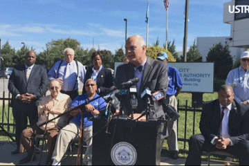Atlantic City Mayor Don Guardian announces a plan to generate $100 million. (Screen shot from USTREAM)