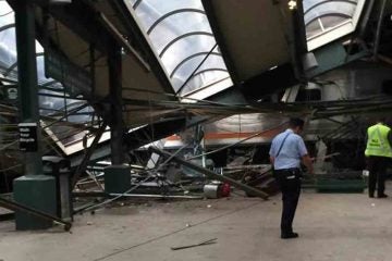 A photo provided by a passenger who was on the train when it crashed shows wreckage at the Hoboken