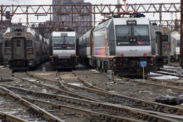 New Jersey Transit trains at the Hoboken terminal.  (AP Photo/Mary Altaffer)