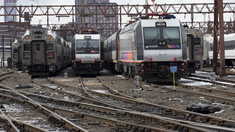 New Jersey Transit trains at the Hoboken terminal.  (AP Photo/Mary Altaffer)