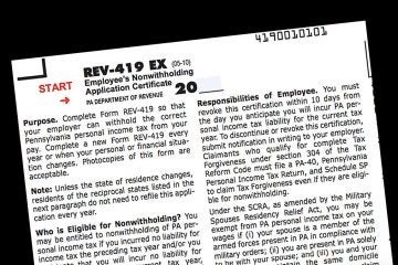 New Jersey residents working in Pennsylvania initially file Form REV-419EX to comply with tax laws.