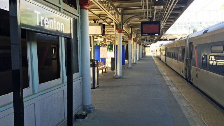 An NJ Transit train sits at the station in Trenton