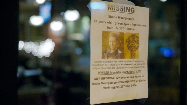  A leaflet is posted on the door of Kildare's in Manayunk. The bar on Main Street is the last place were Shane Montgomery was seen. . (Bas Slabbers/for NewsWorks) 