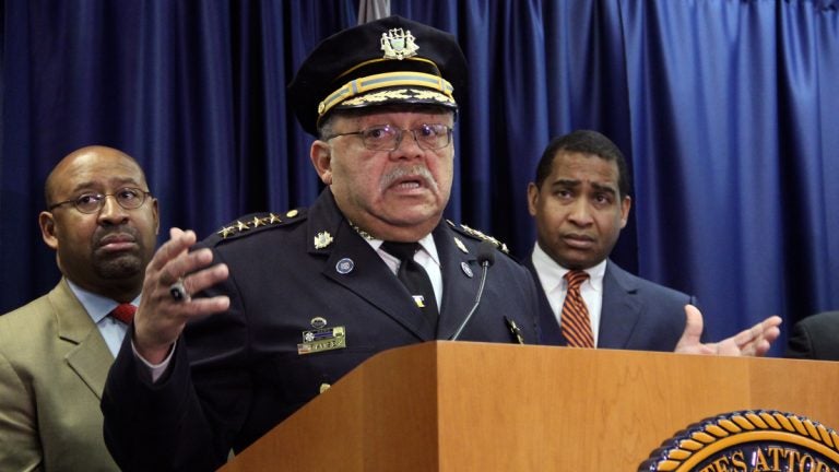  Following up on a Department of Justice report, (from left) Philadelphia Mayor Michael Nutter, Police Commissioner Charles Ramsey and U.S. Attorney Zane Memeger took part in a roundtable discussion on community-police relations. (NewsWorks file photo) 