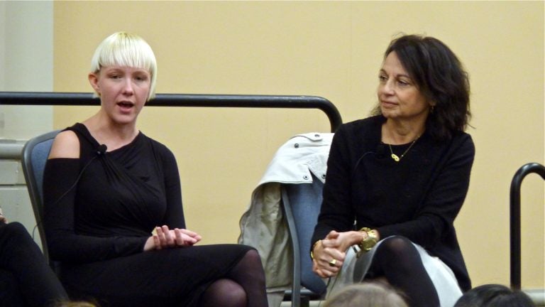  Kegan Schouwenburg, co-founder of SOLS, takes part in a panel moderated by Denise Restauri, CEO of GirlQuake, at Forbes '30 Under 30' Summit.(Todd Bookman/WHYY) 