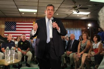 Gov. Chris Christie promotes his school funding formula at a forum in Bordentown