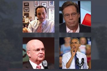 Clockwise from top right: Politco writer Jack Shafer (image via <a href='https://www.youtube.com/watch?v=o-ObgEfOcSU'>youtube</a>); President Barack Obama (AP Photo/Mark Wallheiser); former NSA and CIA director Michael Hayden (Paul Morigi/Invision for AMC/AP Images); conservative analyst David Frum (The original uploader was Cardsplayer4life at English Wikipedia - Transferred from en.wikipedia to Commons.)