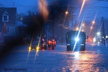 A vehicle stuck in floodwaters in Manasquan yesterday evening. (Image: @nick_bossone as tagged #JSHN on Instagram)
