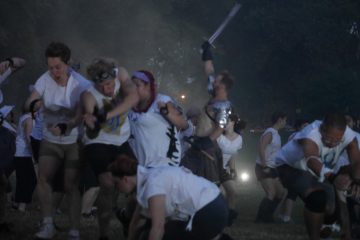  The company of 'Henry IV: Your Prince and Mine' at war in the open-air collaborative   production by Shakespeare in Clark Park and Team Sunshine Performance Corporation. (Image courtesy of  Kyle Cassidy) 