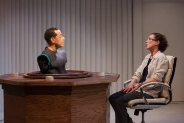  Frank X and Sally Mercer in InterAct Theatre Company's production of 'Uncanny Valley.' (Photo courtesy of Plate 3 Photography) 