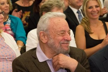  Stephen Sondheim watches a performance of his work at a concert Monday night, during which Arden Theatre presented him with its first Master Storyteller Award. (Photo courtesy of Mark Garvin)  