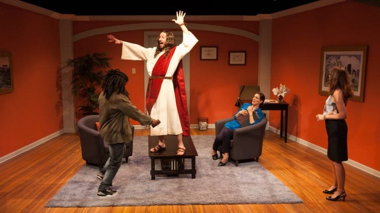  In InterAct Theatre Company's production of 'The Three Christs of Manhattan,' from left: Akeem Davis, Dan Hodge, Leah Walton and Judith Lightfoot Clarke.  