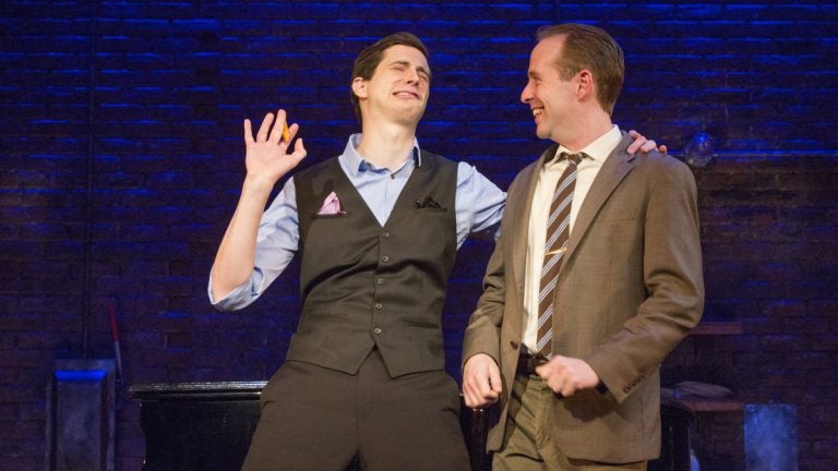  Kyle Branzel (left) and Ian Lowe in 'Murder for Two,' presented by Philadelphia Theatre Company.(Photo courtesy of Jim Cox) 