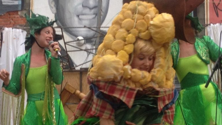  Mary Tuomanen as an ear of corn and to her left, Kristen Bailey, in the Bearded Ladies Cabaret production of 'Bitter Homes & Gardens.' (Photo courtesy of Howard Shapiro)  