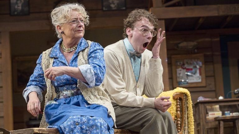  Jane Ridley aa a fishing lodge owner and Jacob Dresch as a foreigner in the Pennsylvania Shakespeare Festival production of 'The Foreigner.'  (Photo courtesy of Lee A. Butz) 