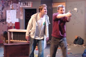  Samuel Fineman (left) and Joshua McLucas as brothers in BrainSpunk Theater's production of 'Mercury Fur.' (Photo courtesy of Matthew Gephart) 
