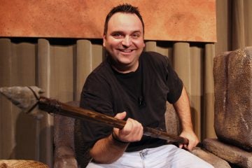  Vince Valentine in 'Defending the Caveman' at Penn's Landing Playhouse.  