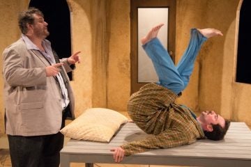  Ethan Lipkin (left) and David Stanger in the Ideopathic Ridiculopathy Consortium's production of 'Rhinoceros.' (Photo courtesy of Johanna Austin) 