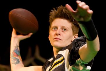  Jess Barbagallo as the quarterback in 'In the Pony Palace/FOOTBALL' from Half Straddle, and part of the Philly Fringe Festival. (Photo courtesy of Shameel Arafin)  