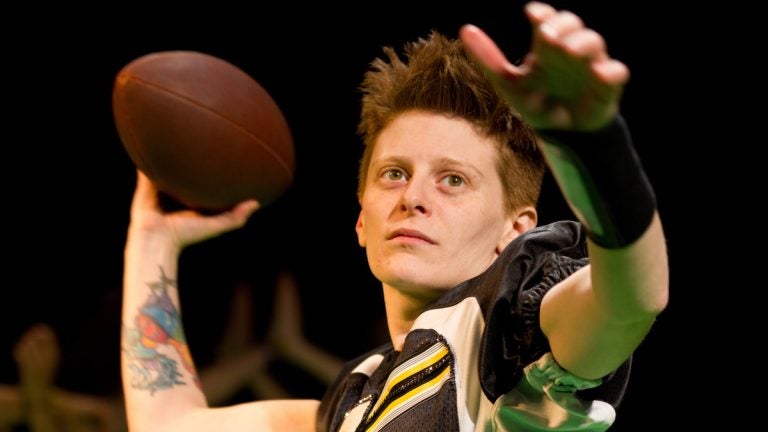  Jess Barbagallo as the quarterback in 'In the Pony Palace/FOOTBALL' from Half Straddle, and part of the Philly Fringe Festival. (Photo courtesy of Shameel Arafin)  