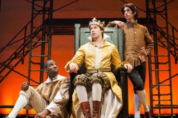 In Quintessence Theatre Group's 'Richard II,' from left: Ashton Cater, James-Patrick Davis (as Richard II), and Alexander Harvey. (Photo courtesy of Shawn May) 