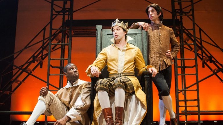  In Quintessence Theatre Group's 'Richard II,' from left: Ashton Cater, James-Patrick Davis (as Richard II), and Alexander Harvey. (Photo courtesy of Shawn May) 